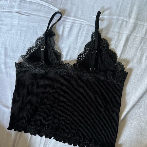 forever 21 black lace crop top ribbed - Picture 2 of 2